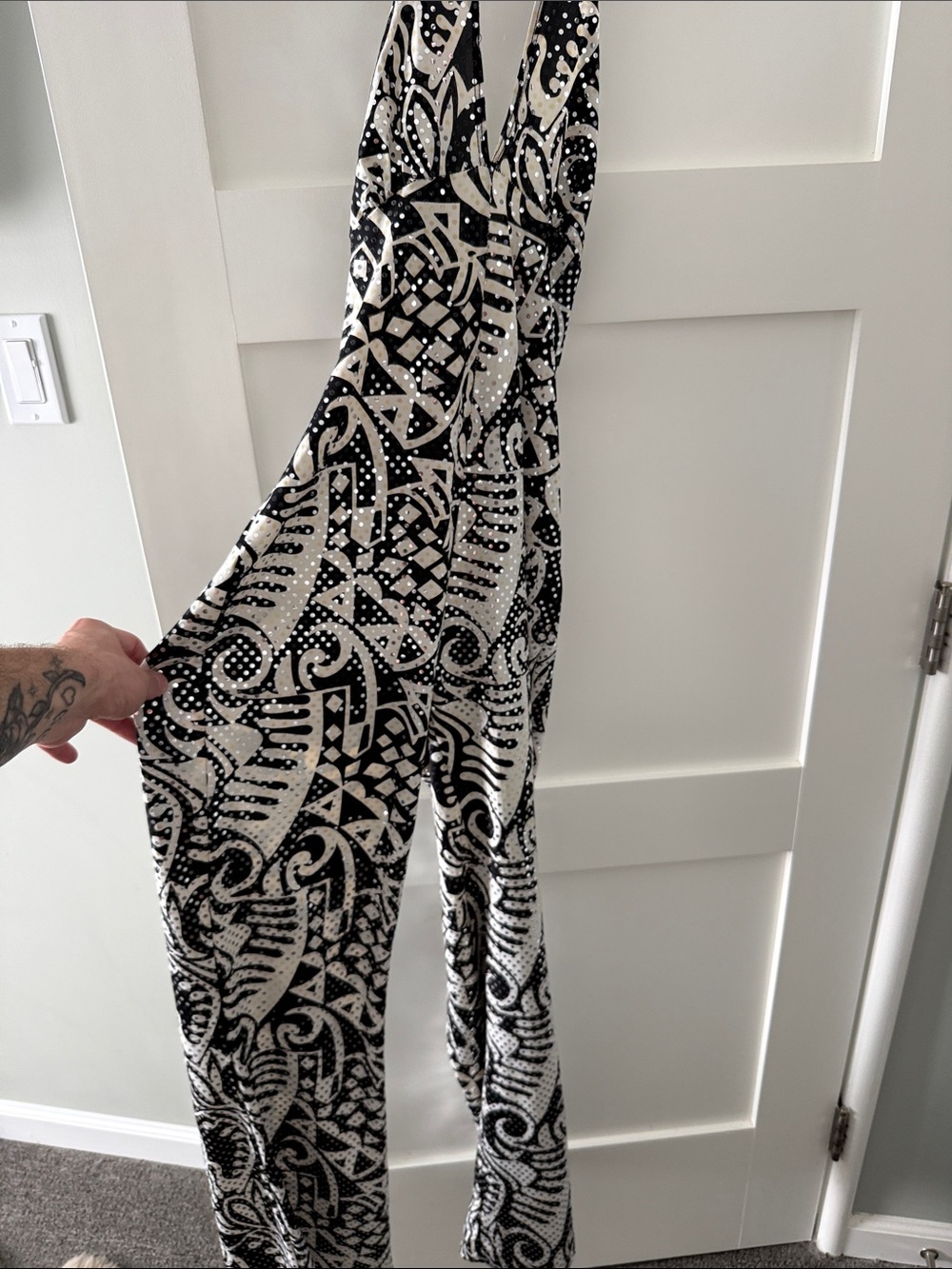 Black and White Printed Halter Jumpsuit